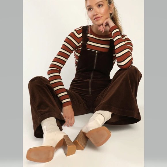 Rolla's Eastcoast Flare Brown Corduroy Overalls Stretch Retro Size 32 NWT - Picture 4 of 6